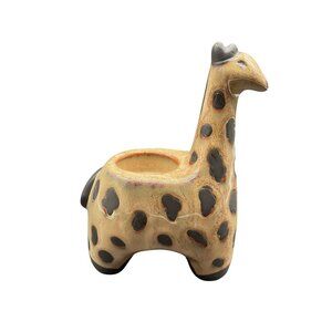 Giraffe-Shaped Ceramic Candle Stick Holder With Black Spots & Brown Glaze 6.5"H